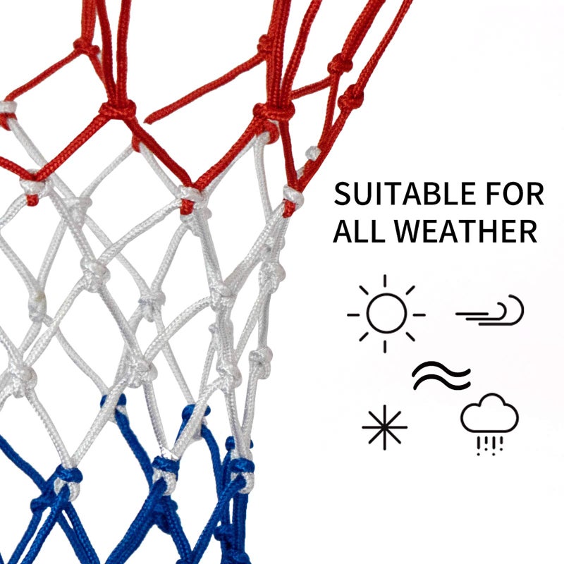 Sanung 2 Pack Heavy Basketball Net Rainproof Sunscreen, Red White Blue Bold Polyester Braided Rope, 12 Loops for Indoor Outdoor Professional Competitions - Image 3